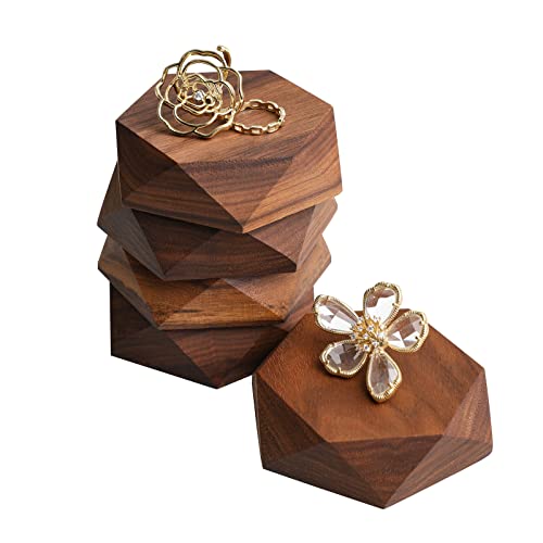 GemeShou 5pcs Wood Jewelry Stand Tray, Hexagon Display Riser Set, Retail Jewelry Shop Display Riser, Walnut Hexagon 5pcs Small - size: Small
