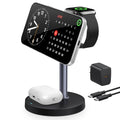 3 in 1 Magnetic Wireless Charging Station, 15W Fast Charger Stand for iPhone, Phone Charger Stand for Desk Nightstand, for iPhone 17/16/15/14/13/12, Apple Watch & AirPods, 18W Adapter Included -Black - color: Black