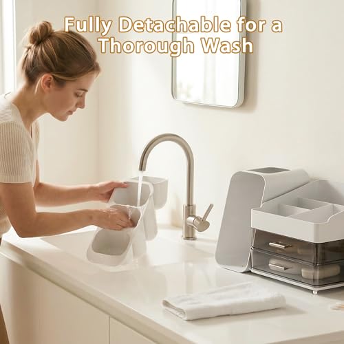 Large Capacity Makeup Organizer Countertop with Makeup Brush Holder for Vanity, Thickened Material, Bathroom Countertop Organizer Skin Care Perfumes Storage, Teen Girl Gifts for 12-23 Year（white） - color: White
