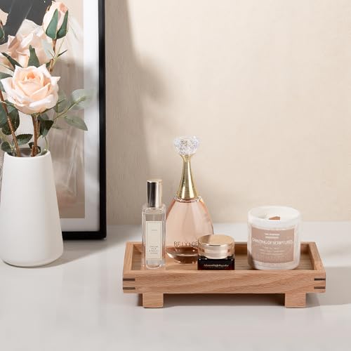 Decorative Tray Small Pedestal Stand Farmhouse Bathroom Decor Wooden Riser Display Stand for Vanity, Kitchen Countertop, Sink, 9.4 * 4.7 Brown - color: Brown, size: 9.4" x 4.7" x 1.7"