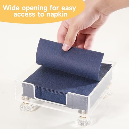 Acrylic Napkin Holder with Feet, LUVCOSY Acrylic Cocktail Napkin Holder, Clear Napkin Tray, Unique Crystal Feet Design, Napkin Dispenser for Table, Bar, Kitchen, Dining Room, 7x7 Inches - Square - color: White, size: Square