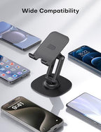 OMOTON Cell Phone Stand for Desk, 2 Pack Adjustable Foldable Phone Holder, 360 Swivel Mobile Stand Fit for iPhone 17 16 15 14 13 Pro Max and All Smart Phones, Black & Black - color: Black & Black