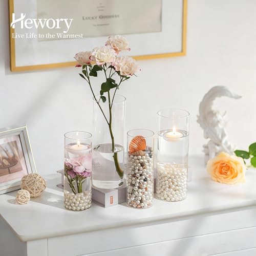 Hewory Glass Cylinder Vases for Centerpieces: 7“+6" Tall 12Pcs Clear Small Bud Vases for Flowers Wedding Party Table Decoration - Skinny Hurricane Candle Holders for Floating Candles