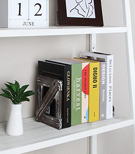 J JACKCUBE DESIGN Rustic Bookends 1 Pair, Decorative Farmhouse Bookend for Heavy Books Magazine DVD on Desk Table Shelf - MK709A - color: Rustic Wood