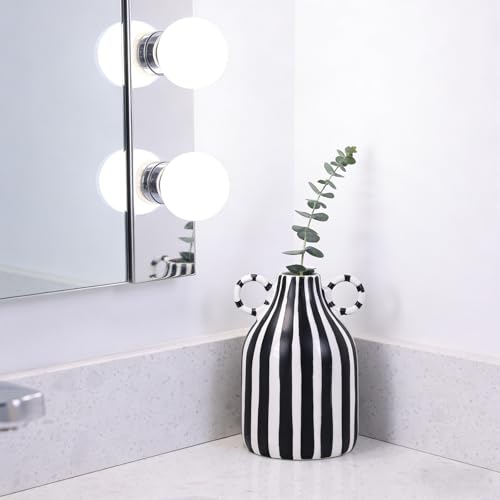 Modern Black and White Decor Striped Vase – Minimalist Funky Boho Home Accent Vase for Living Room Coffee Table Centerpiece, Office, Bookshelf, and Windowsill (B) - color: Black White