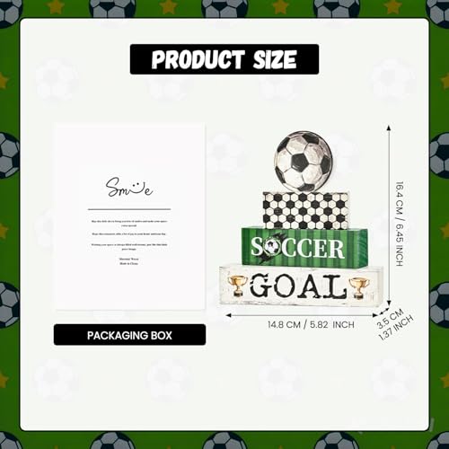 Smile Soccer Wooden Block Decor Set, 4-Piece SOCCER GOAL & Tiered Tray Tabletop Signs with Soccer Ball Figurine for Game Day & Sports Party Decorations - style: Soccer