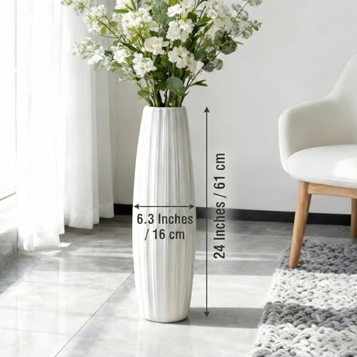 White Tall Floor Vase, 24" Ceramic Large Vase, Decorative Flower Vases for Modern Home Decor Living Room Office Bedroom Kitchen Wedding Centerpieces Farmhouse Décor - color: Vertical Stripes, size: Height-24 Inch