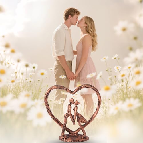 Anniversary Wedding Gift for Her Wife Husband Couple，Antique Bronze Metal Couple Figurine Heart Sculpture Love Statue,Romantic 1st to 60th Anniversary,Includes Gift Box and Gift Card,Valentines Gifts - color: Antique Copper