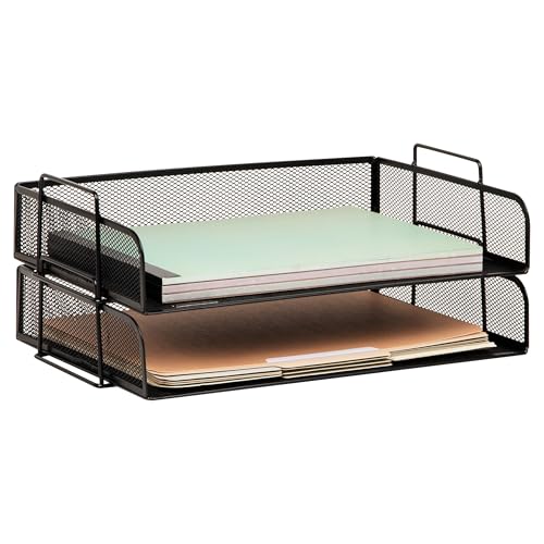 Mind Reader Stackable Paper Tray, Desktop Organizer, File Storage, Office, Metal Mesh, 2 Pcs., Black - color: Black