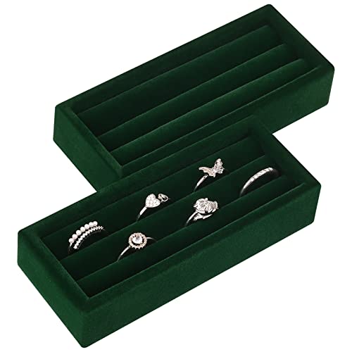 Small Jewelry Tray-Ring Organizer 2PCS Premium Velvet Rings Earrings Display Tray Storage Insert Holder for Jewelry Box, Drawer, Dresser (3 Slots, Green) - color: Green, size: 3 Slots