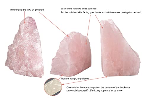AMOYSTONE Adjustable Rose Quartz Crystal Bookends - Decorative Sturdy Natural Stone Bookshelf Organizer with Non-Skid Rubbers, Office & Library (1 Pair, 4-6 LBS) - color: Pink, size: 4-6 Pounds