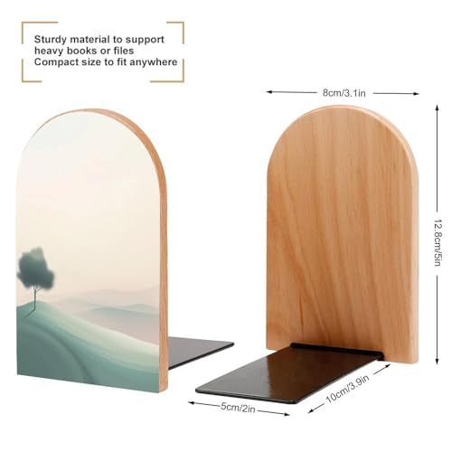 A Minimalist Landscape Vast Sky Wooden Bookends Shelves 2 PCS Abstract Minimalism Sturdy Book Holders Desktop Organizer for Home Office Libraries - color: Color-6