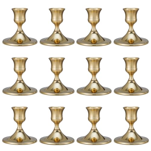 12 Pcs Candle Holders, Gold Candlestick Holders Set for Table Centerpiece, Vintage Taper Candle Stand, Home Decor, Weddings, Festival and Dining Parties(Gold) - color: 12pc-gold
