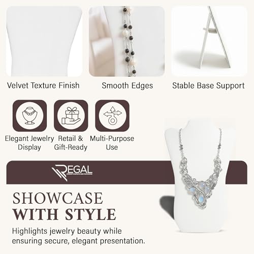 RJ Displays Jewelry Display for Vendors, Velvet Necklace Display Stand Holder, Jewelry Stand Necklace Holder for Vendors. Jewelry Display Stand 14” H. (White) - color: White