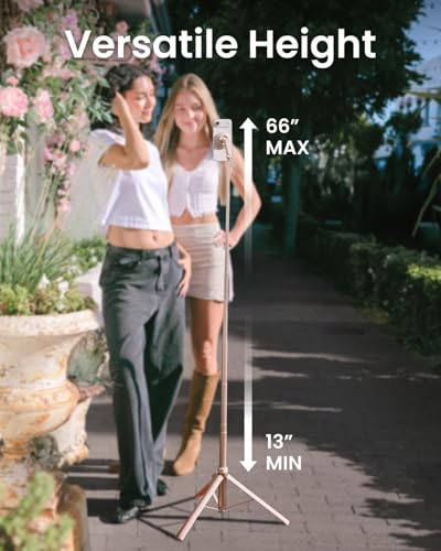 KraftGeek Magnetic Phone Tripod for iPhone MagSafe – 66'' Auto-Open Selfie Stick with Remote, Cell Phone Tripod Stand for Video Recording, Vlogging & TikTok (Ombré Peach) - color: Ombré Peach