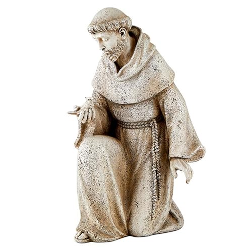 Avalon Gallery Garden Statue - Saint Francis of Assisi Stone-Resin Indoor/Outdoor Catholic Sculpture, 14.5" Tall, Kneeling with Bird - color: Kneeling With Bird