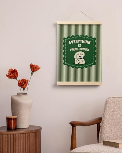FGFK Everything is Figureoutable Inspirational Dark Green Wall Art Poster Hanger Frame, Motivational Dog Positive Affirmations Canvas Prints Framed Wall Decor for Home Office Classroom, 12x16 Inch - color: Dark Green-Dog