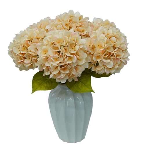 6pcs Artificial Hydrangea Flowers - Easy to Shape for Home Decor,Commercial Staging & DIY Crafts, Maintenance-Free Fake Flowers in Multiple Color Options, Flores Artificiales(Beige) - color: Beige
