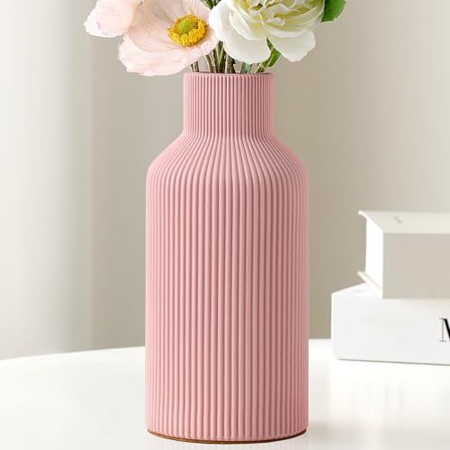 Mfacoy Ceramic Flower Vase, Minimalist Decor, Modern Home Decorative Vase, 8 in Small Pampas Grass Vases For Kitchen, Bedroom, Office, Living Room, Bathroom, Shelf Centerpiece Table Decorations (Pink) - color: Pink