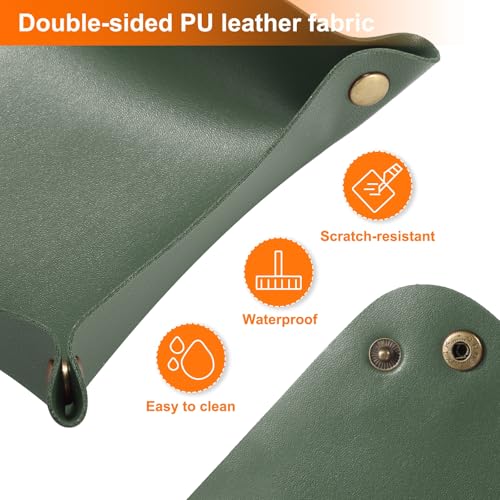 HARFINGTON 4pcs PU Leather Valet Tray Unisex Folding Small Catchall Tray Portable Entryway Table Tray Nightstand Bedside Desk Tray for Key Wallet Watch Coin Jewelry Dice, Green - color: Green