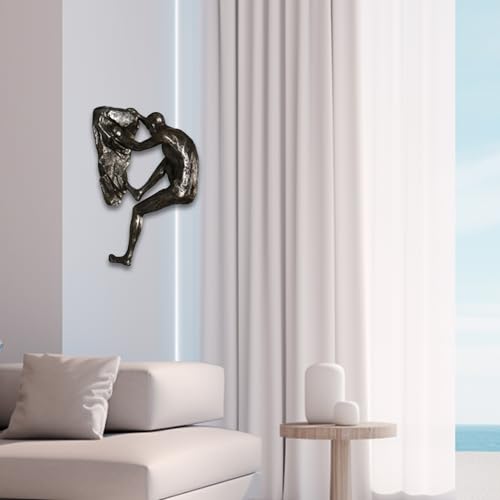 Climbing Man Wall Sculpture – Resin Decor Figure, Modern Art Accent, Black Home Ornament | Unique 3D Hanging Statue Piece, Artistic Abstract Wall Decoration Setup Living Room Bedroom Workplace Design - size: Trumpet Hands Climbing, style: Silver