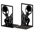 Peacoblue Metal Bookends for Shelves, Modern Decorative Heavy Duty Study Book Ends Stoppers for Office, Desk, Shelf, Room 5.3"x4.3"x7.9" Cast Iron Simple Tall Bookends 1 Pair (Aliens) - style: Alien