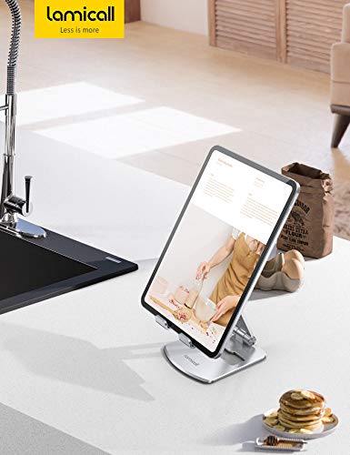 Lamicall Adjustable Tablet Stand Holder - Foldable Phone Dock, 360°Rotating Desktop Tablet Mount Gifts, for 4.7-13" Tablets, iPad Pro 11, 12.9 Air Mini, Tabs, Kindle, iPhone Air 17 Pro Max, Silver - color: Silver