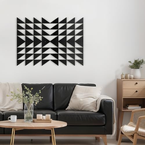 SIGNLEADER Metal Wall Decor Triangle Composition Minimalist Modern Luxury Wall Sculpture Hangings 3D Statue Home Decoration for Living Room, Bedroom, Bathroom, Kitchen, Fireplace, Office - 18" Black - color: Gry27-2405-m27, size: 18" Black