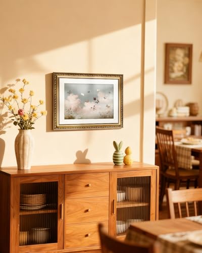 InSimSea Gold Picture Framed Wall Art, Living Room Vintage Butterfly Cloud Nursery Wall Decor, Field Landscape Canvas Print Art, Home Farmhouse Decor, Antique Paintings with Frame 13x16inch - color: Butterfly Realm, size: 16"L x 13"W