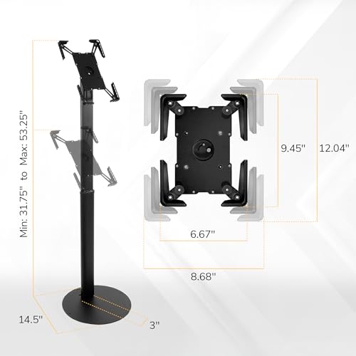 Mount-It! Anti-Theft Universal Tablet Floor Stand Kiosk, Locking Enclosure for iPad, Galaxy Tab & Surface Pro 9.7"–13.1", Height Adjustable 27.5"–47", Commercial Kiosk Stand, Black - color: Black