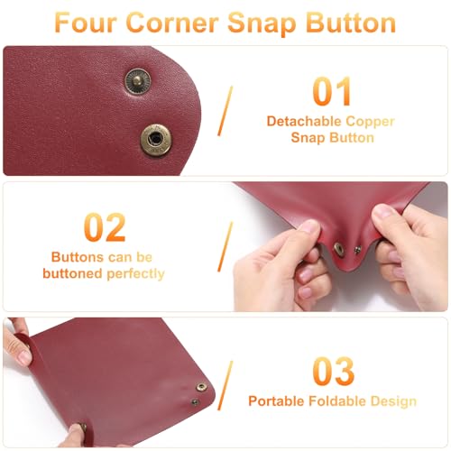 HARFINGTON 4pcs PU Leather Valet Tray Unisex Folding Small Catchall Tray Portable Entryway Table Tray Nightstand Bedside Desk Tray for Key Wallet Watch Coin Jewelry Dice, Wine Red - color: Wine Red