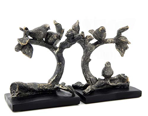 Bellaa 23446 Vintage Birds Bookends - Decorative Bronze Sparrow Book Ends for Farmhouse Boho Home Decor, 6 Inch Bookshelf Stoppers Antique Lightweight