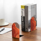 Deep Orange Abstract Waves Gold Foil Luxury Bookends for Shelves 2 Pcs Wooden Book Stopper Organizer for Home Office Libraries