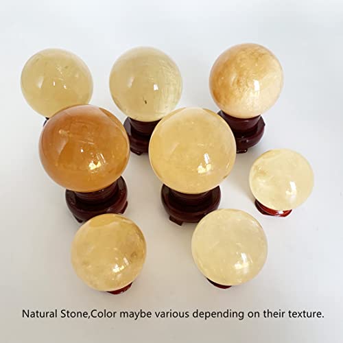 Natural Citrine Healing Crystal Gemstone Ball Divination Sphere Sculpture Figurine with Wood Stand Feng Shui Chakra Aura Home Desk Decor - size: 50mm