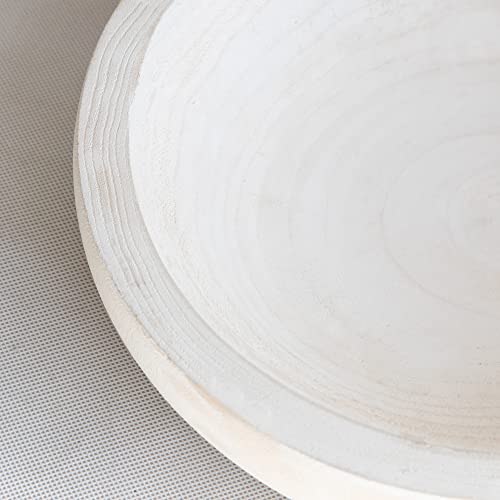 COLLECTIVE HOME - Paulownia Wood Hand Carved Tray, Fruit Snack Holder, Decorative Bowl, Rustic Home Decor Accessories for Coffee Table, Living Room, Wedding Centerpiece, 10" (washed white)