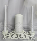 Unity Candle Set - Wedding Ceremony & Reception – 6” Pillar & Two 10” Taper Candles – Long Burning Unity Candles for Marriage Ritual – Handmade in USA – White| Pearls