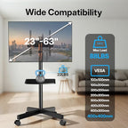 PERLESMITH Rolling TV Stand for 23-63 Inch Flat/Curved Screen TVs up to 88 lbs, Mobile TV Stand on Wheels, Portable TV Stand with Tilt & Height Adjustable,Outdoor TV Stand Max VESA 400x400mm PSTVMC10 - size: 23-63 Inch