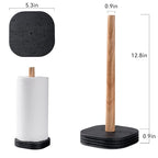 Black Travertine Standing Paper Towel Holder for Kitchen Countertop, Bathroom Shelf Toliet Top Paper Roll Holder with Weighted Base and Sturdy Wood Stand,for Standard or Plus Rolls, Height-Adjustable - color: Black Stone