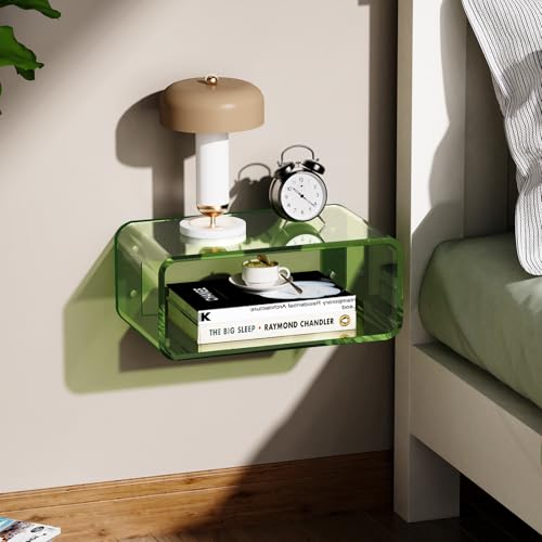 Acrylic Floating Nightstand, Bedside Table, Nightstand Shelf Wall Mounted Bedside Shelf (Green, Small) - color: Green