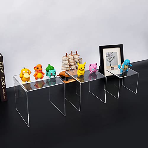 HIIMIEI Clear Acrylic Display Risers 2 Sets, 3-Tier Risers Stands Showcase for Amiibo Funko Pop Figures, Dessert, Jewelry-5"x6"x7" - size: 5"x6"x7"