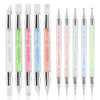 10PCS Nail Art Gel Carving Pen Acrylic Nail Dotting Pen Rhinestone Handle Double-Ended Silicone Nail Art Pen Brushes for Design Nail Foil Carving Drawing and 3D Effect Shaping Drawing Dotting Tools - color: 10 pcs style A