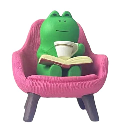 Miniature Frog Anime Figurines - Resin Desk Figurines, Cool Office Gadgets for Desk, Fun Desk trinkets Gift for Frog Lover（Pink Sofa） - size: 02-frog-sofa-pink