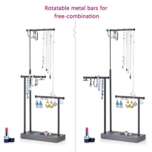 SRIWATANA Jewelry Organizer Display Extra Tall Necklace Holder 3 Tier Jewelry Tree Stand, Gift Idea (Weathered Grey & Black) - color: weathered grey