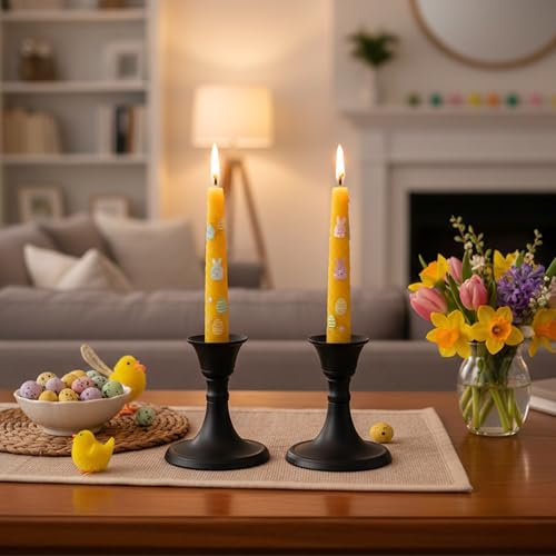 Rely+ Candlestick Holders Set of 2 Mini Stand Dinning Coffee Table Centerpiece Candle Holders Taper Candlesticks Holders Decor Home Easter Candle Holder for Mantel Wedding Party (Black) - color: Black Matte