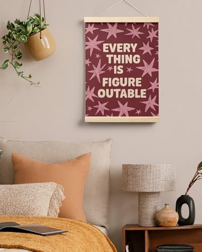 FGFK Everything Is Figureoutable Inspirational Wall Art Poster Hanger Frame, Retro Red and Pink Star Positive Affirmations Canvas Prints Framed Wall Decor for Home Classroom Office, 12x16 Inch - color: Retro Cute Red Star