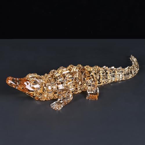 Acrylic Alligator Statue – Clear Crystal Glass Style Crocodile Figurine, Modern Luxury Art Collectible Sculpture for Living Room, Home and Office Table Decor & Housewarming Gift (Gold) - color: Gold