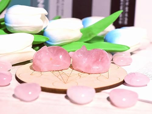 QINJIEJIE Rose Quartz Cat Decor Pink Gift Crystals Sleeping Cat Statue Stone Figurine Polished Gemstones Decors Office Room Home Desk Healing Valentines Decors for Women Cats Decor - color: B-pink-rose Quartz, size: 1.5 inches
