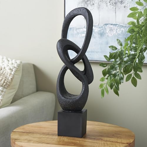 Deco 79 Polystone Abstract Decorative Sculpture Intertwined Loop Home Decor Statue with Block Base, Accent Figurine 6" x 4" x 20", Black - size: 6" x 4" x 20"