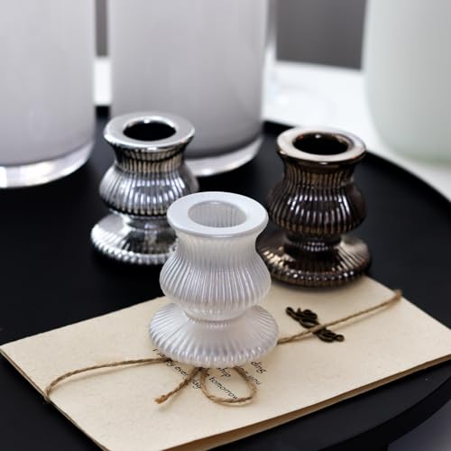 WDHODEC Black White Candlestick Holders 12PCS Glass Taper Candle Holders for Table Centerpiece Colorful Candle Sticks for Wedding, Party and Festival Decoration - color: Black&white