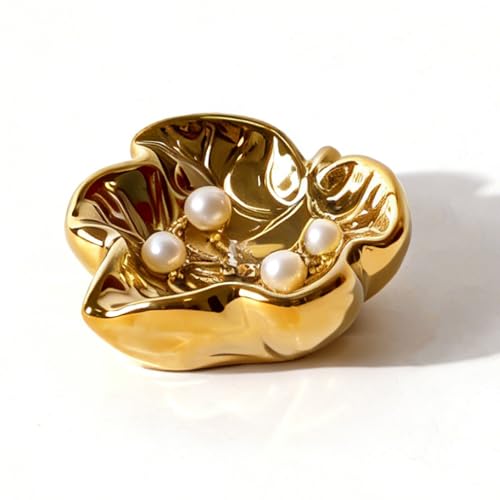 Jewelry Tray, Ceramic Leaves Jewelry Dish, Ring Holder Dish, Small Trinket Tray, Washable Key Bowl (1, Golden) - color: Golden